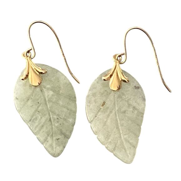 14K Gold Chrysoprase Leaf Earrings